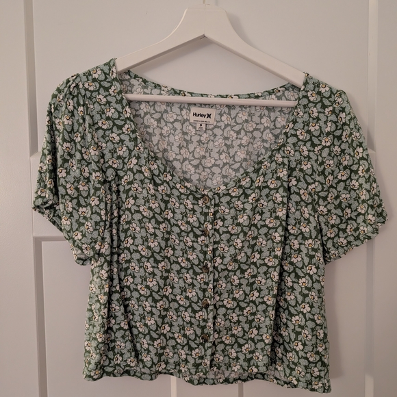 Hurley Tops - Hurley Sage Green Floral Button-Front Women's Blouse